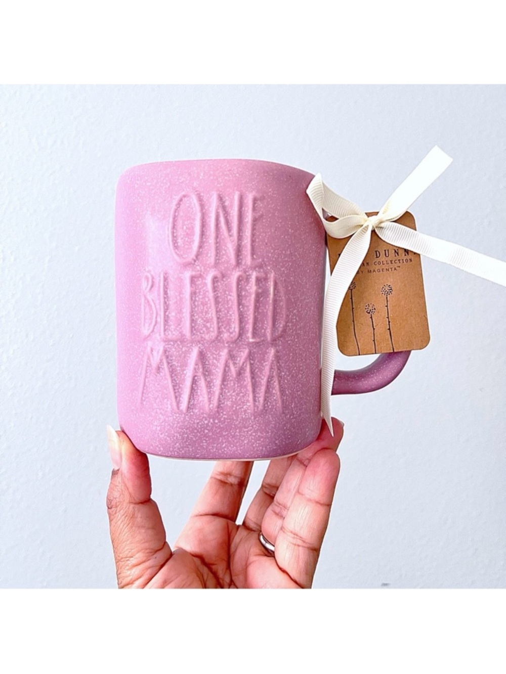 Rae Dunn Mauve "One Blessed Mama" Pink Embossed Mug